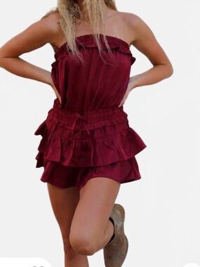 Strapless Ruffle Mini Dress in Burgundy